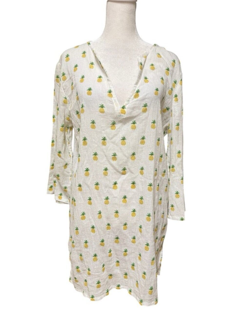 J.Crew Pineapple Print Cotton Tunic Top White Size M Casual